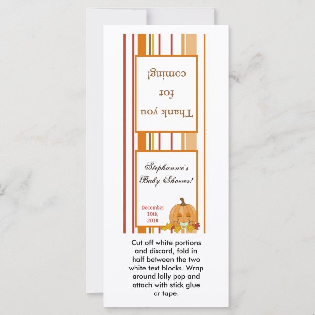 Carte 25 Lollipop Topper Automne Citrouille Baby (Devant)