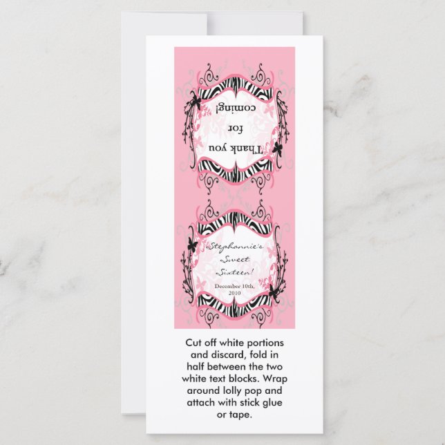 Carte 25 Lollipop Topper Girly Butterfly Zebra Imprimer (Devant)