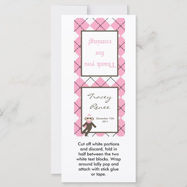 Carte 25 Lollipop Topper Jacquard rose Sock Monkey (Devant)