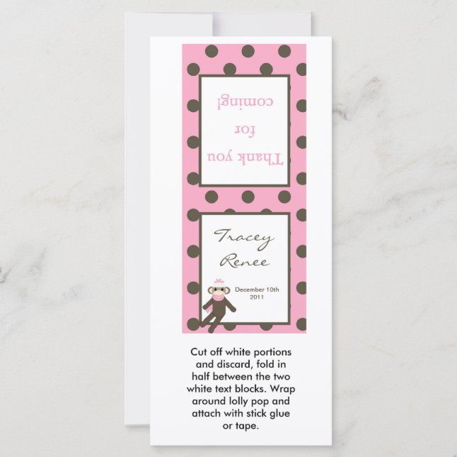 Carte 25 Lollipop Topper Pink Sock Singe (Devant)