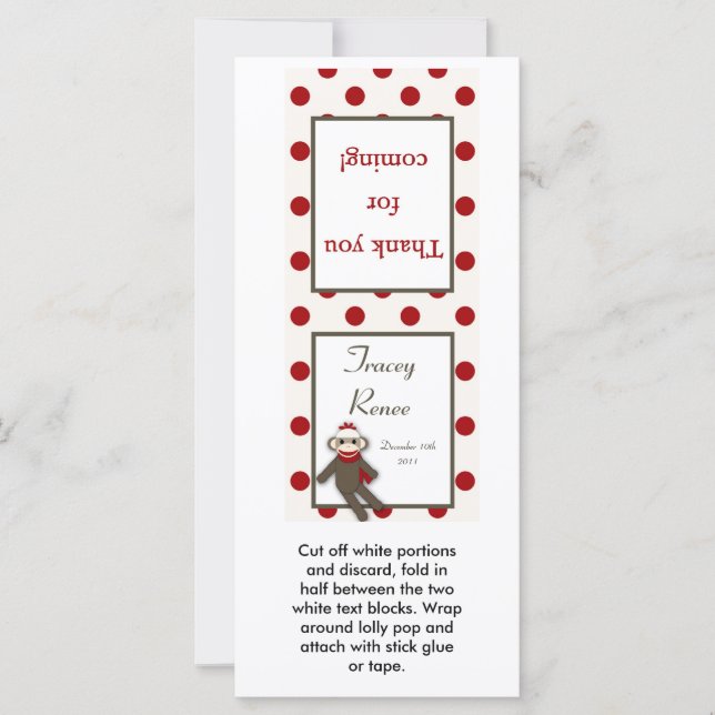 Carte 25 Lollipop Topper Red Sock Monkey (Devant)