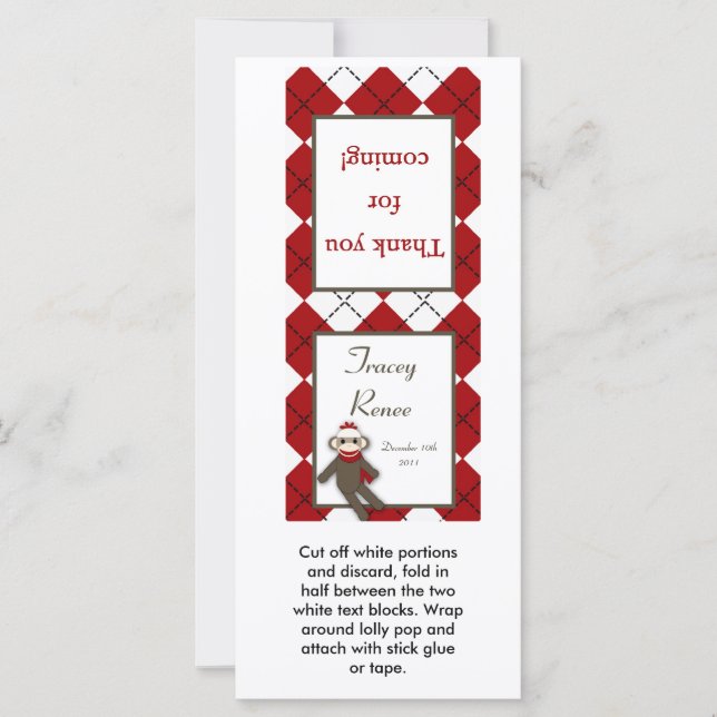 Carte 25 Lollipop Topper Red Sock Monkey Jacquard (Devant)