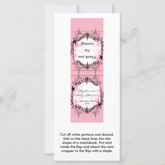 Carte 25 Mint Matchbooks Girly Butterfly Zebra Print (Devant)