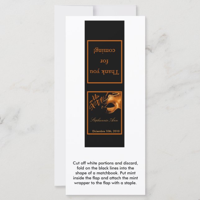 Carte 25 Mint Matchbooks Mis XV Orange Black (Devant)