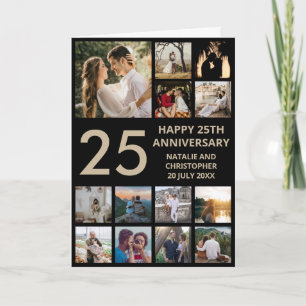 Carte 25e anniversaire 13 photo Collage noir et or