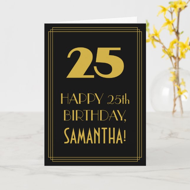 Carte 25e anniversaire ~ Art Déco Inspiré Look "25" & No (Fleur jaune)