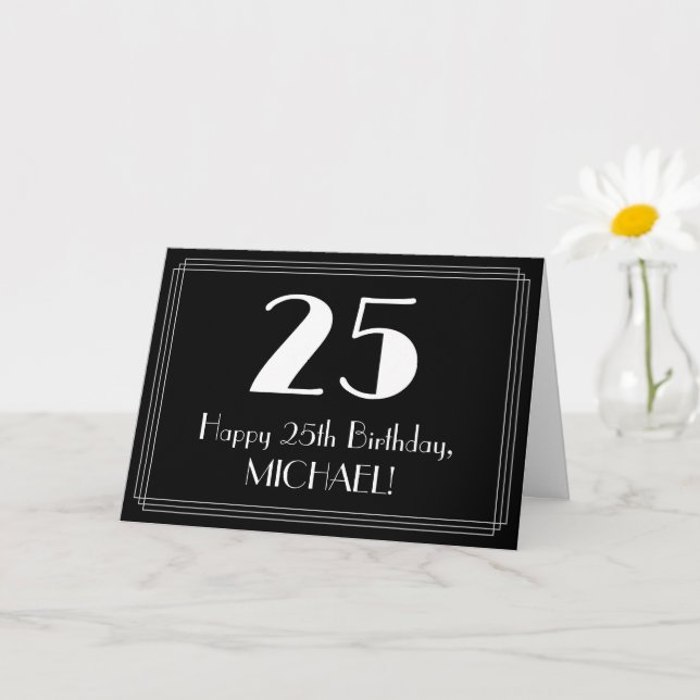 Carte 25e anniversaire ~ Art Déco Inspiré Look "25", Nom (Petite plante)