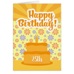 Carte 25e Anniversaire Avec Gâteau Et Fleurs