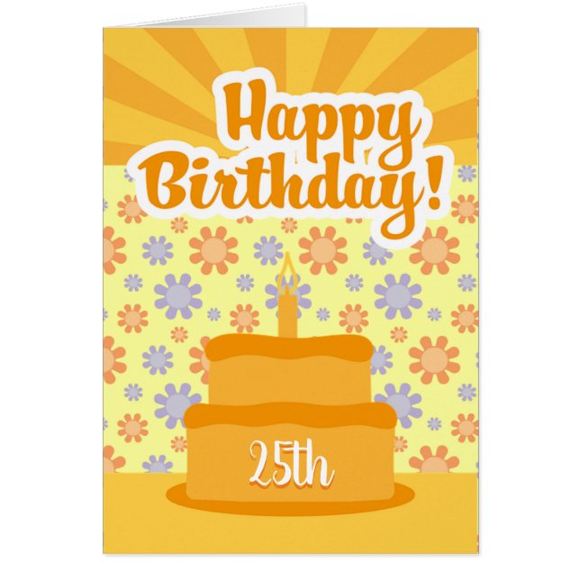 Carte 25e Anniversaire Avec Gâteau Et Fleurs (Devant)