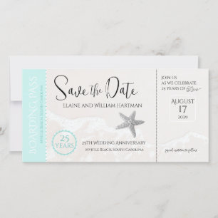 Carte 25e anniversaire Beach Boarding Pass Enregistrer l