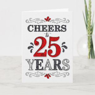 Carte 25e anniversaire Cheers en Motif noir blanc rouge
