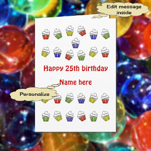 Carte 25e anniversaire cupcakes ajouter nom