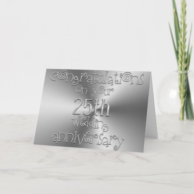 Carte 25e Anniversaire de Mariage Chic Typographie Argen (Devant)