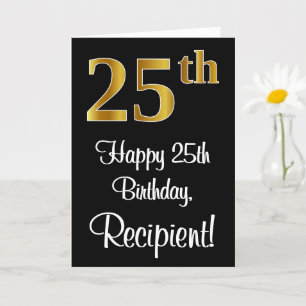 Carte 25e anniversaire ~ Elégant Luxueux Faux Gold Look 