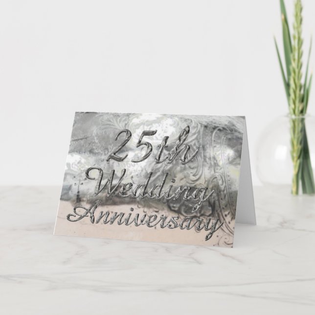 Carte 25e anniversaire Mariage de la typographie argenté (Devant)