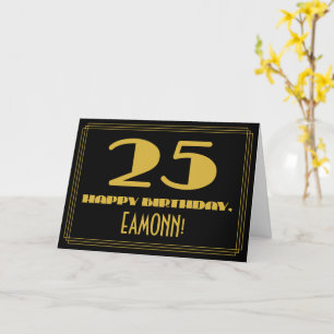 Carte 25e anniversaire : Nom + Art Déco Inspiré Look "25