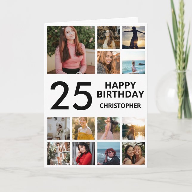 Carte 25e anniversaire Photo Collage 13 photos noir blan (Devant)