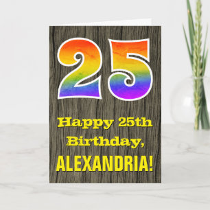 Carte 25e anniversaire : Rustic Faux Wood Look, Arc-en-c