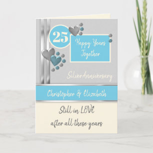 Carte 25e anniversaire Silver 25 ans crème bleue