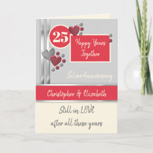 Carte 25e anniversaire Silver 25 ans crème rouge