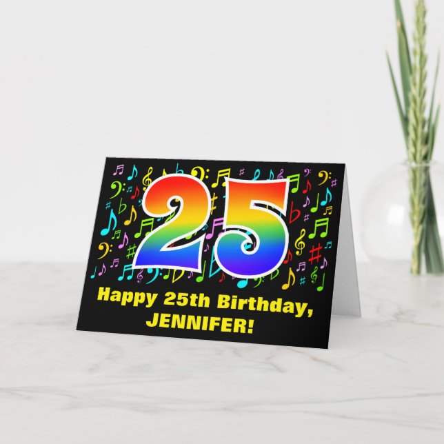 Carte 25e Anniversaire : Symboles musicaux colorés & Arc (Devant)