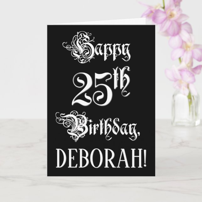Carte 25e Birthday: Fancy, Elegant Script + Custom Nom (Orchidée)