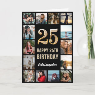 Carte 25e Joyeux Anniversaire Black and Gold Photo Colla