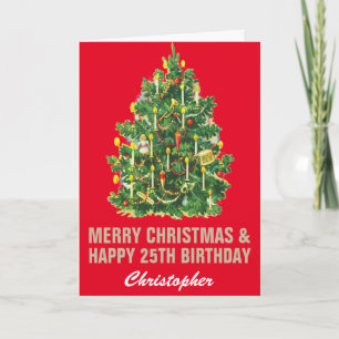 Carte 25e Joyeux Anniversaire et Joyeux Noël Rouge & Or