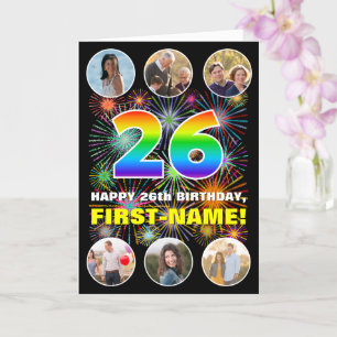 Carte 26e anniversaire : Arc-en-ciel amusant #, Nom pers