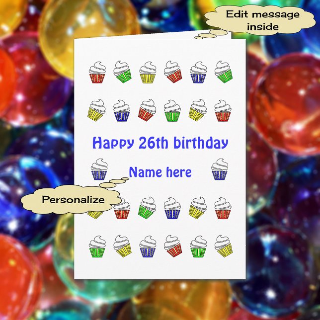 Carte 26e anniversaire cupcakes personnalisés (Créateur téléchargé)