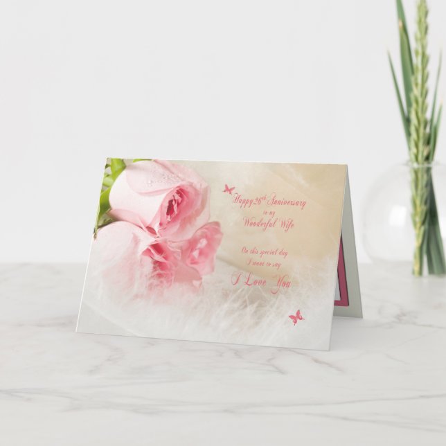 Carte 26e anniversaire de mariage pour femme avec des ro (Devant)