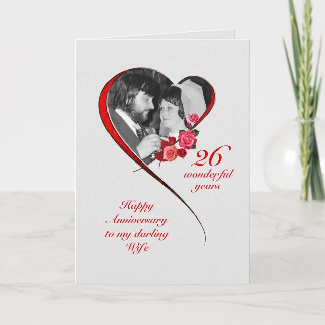 Carte 26e anniversaire de mariage romantique pour femme (Devant)