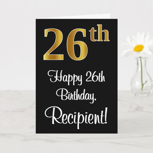 Carte 26e anniversaire ~ Elégant Luxueux Faux Gold Look  (Petite plante)