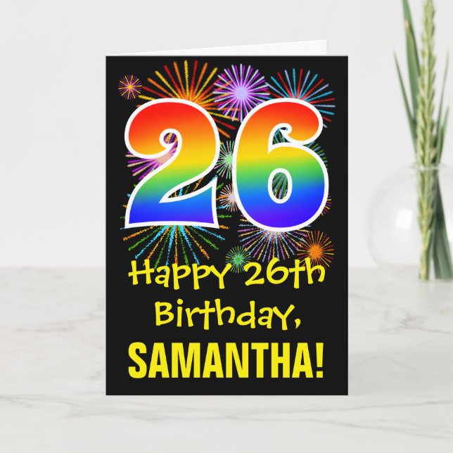 Carte 26e anniversaire : Fun Motif feux d'artifice + Arc (Devant)