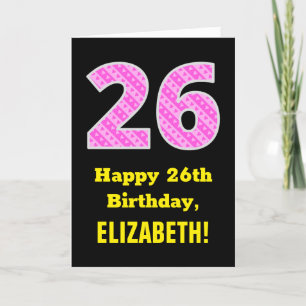 Carte 26e Anniversaire : Rayures roses et cœurs "26" + N
