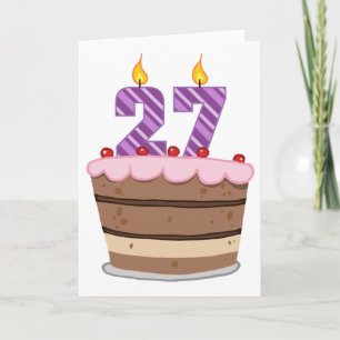 Carte 27 ans sur le gâteau d'anniversaire