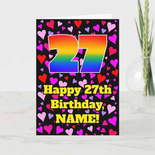 Carte 27e anniversaire : Amour Hearts Motif, Arc-en-ciel (Devant)