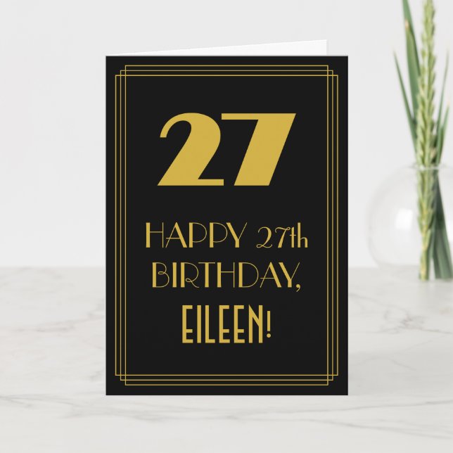 Carte 27e anniversaire ~ Art Déco Inspiration "27" & Nom (Devant)
