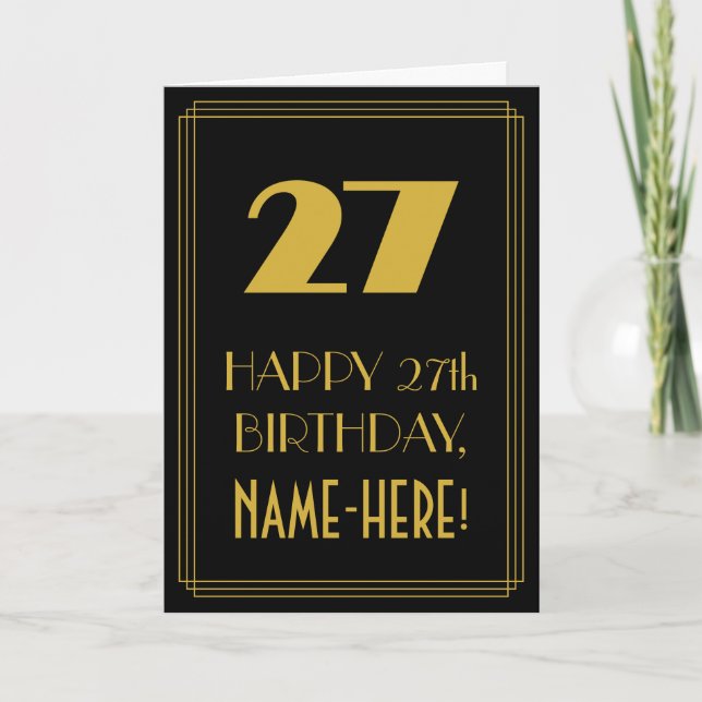 Carte 27e anniversaire - Art Déco Inspiré "27" & Nom (Devant)
