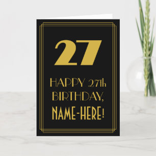 Carte 27e anniversaire - Art Déco Inspiré "27" & Nom