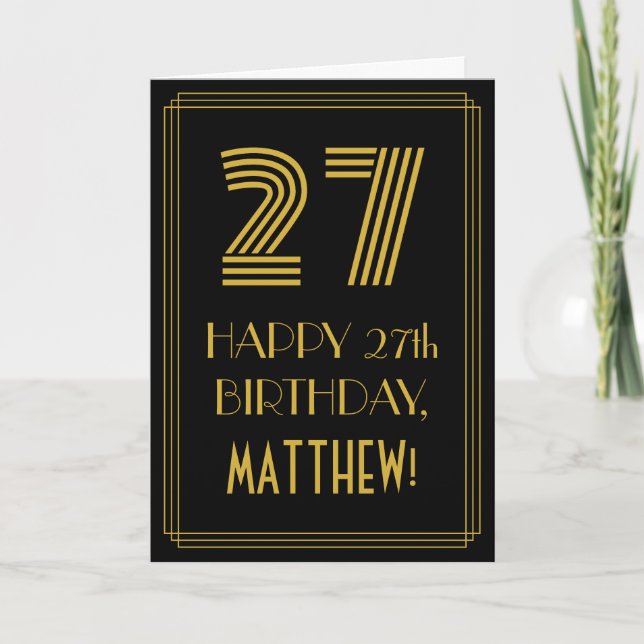 Carte 27e anniversaire : Art Déco Inspiré Look "27" & No (Devant)