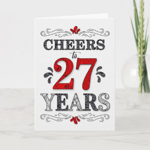 Carte 27e anniversaire Cheers en rouge blanc noir Motif