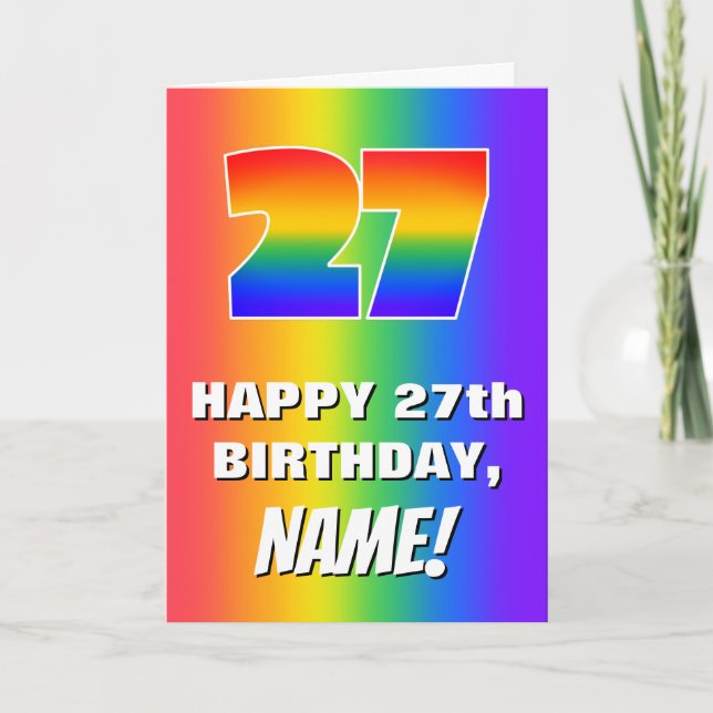 Carte 27e anniversaire : coloré, amusant Motif arc-en-ci (Devant)