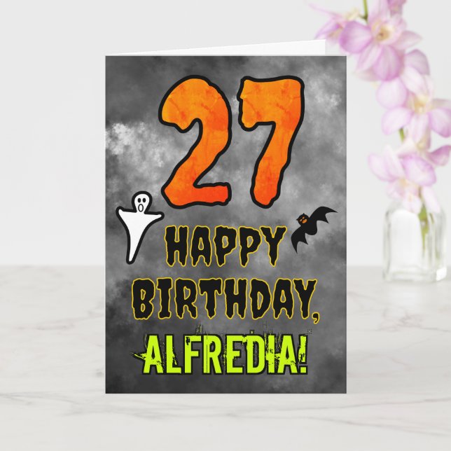 Carte 27e anniversaire : Eerie Halloween Thème + Nom per (Orchidée)