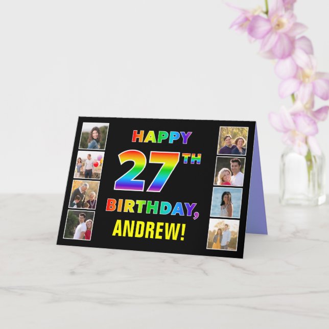 Carte 27e anniversaire : Rainbow Text, Custom Photos & N (Orchidée)
