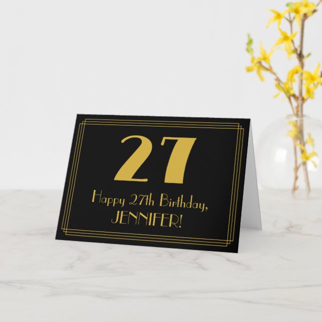 Carte 27ème anniversaire : Art Déco Inspiré Look "27" +  (Fleur jaune)