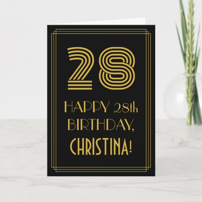 Carte 28e anniversaire : Art Déco Inspiré Look "28" & No (Devant)