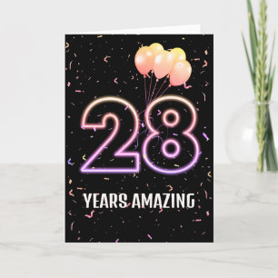 Carte 28e anniversaire Ballons et Confetti
