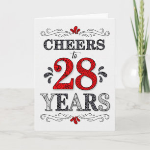 Carte 28e anniversaire Cheers en Motif noir blanc rouge