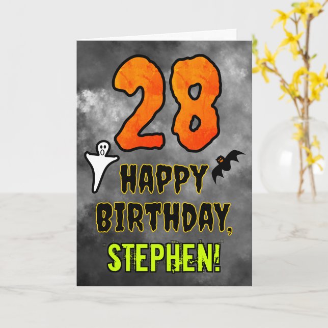Carte 28e anniversaire : Eerie Halloween Thème + Nom per (Fleur jaune)